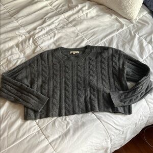 Madewell Charcoal Cable-Knit Cropped Crewneck Sweater size small cashmere